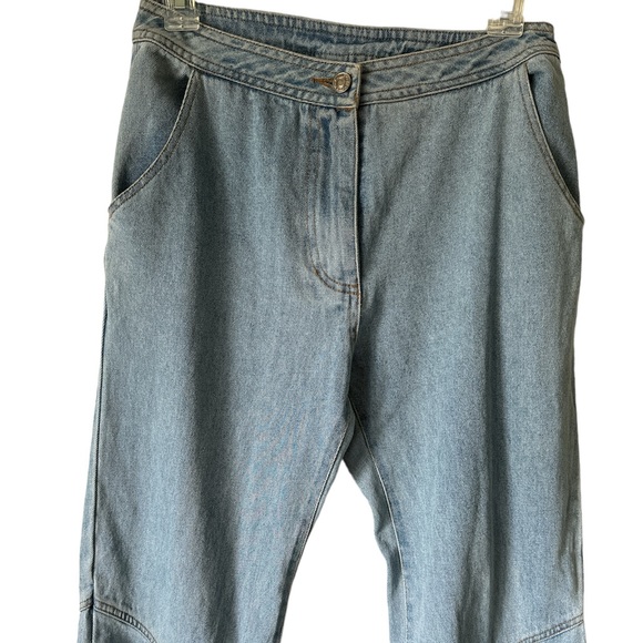 HONEYBUM Woman’s Raw Flare Hem High Rise Light Wash Jeans Size Large - Picture 4 of 12